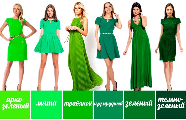 Все оттенки зеленого с названиями в одежде